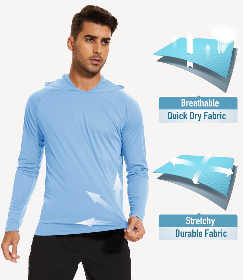 MAGCOMSEN Long Sleeve Athletic Shirts for Men - UPF 50+ Quick Dry Hooded Sun Protection T-Shirt - Moisture Wicking Rash Guard - Blue - Image 4